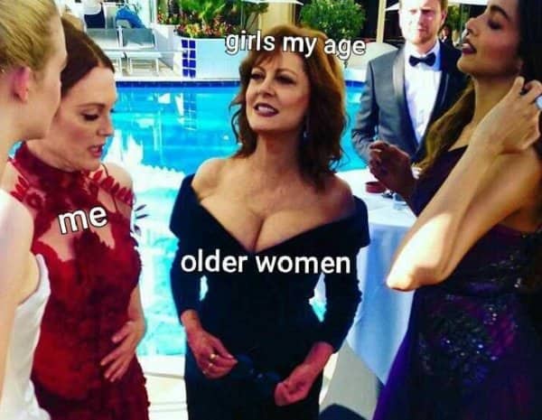 Susan Sarandon turning heads at a red carpet pool party for hilarious seniors memes.