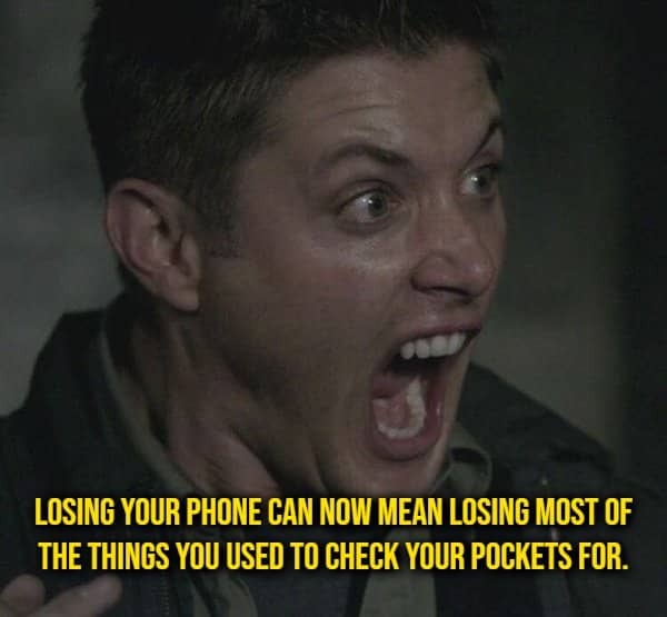 Man yelling in shock beside a shower thought about how much a lost phone now takes with it