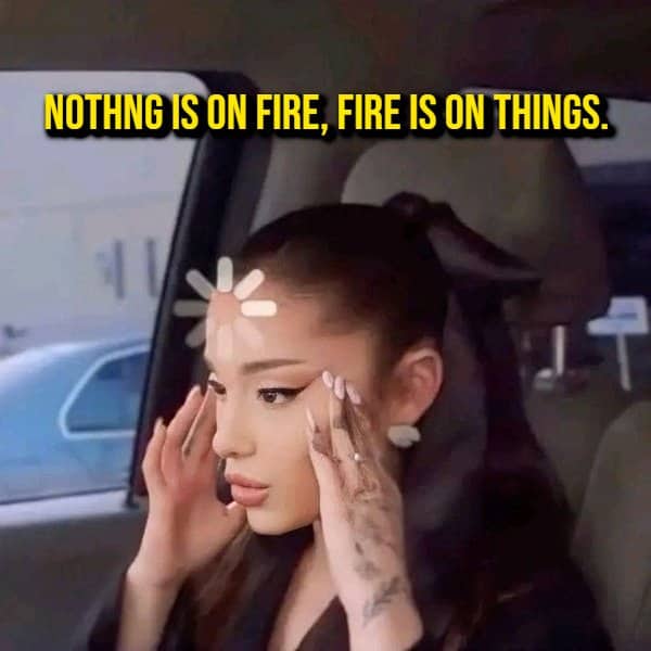 Woman in a car beside a shower thought insisting that fire is on things