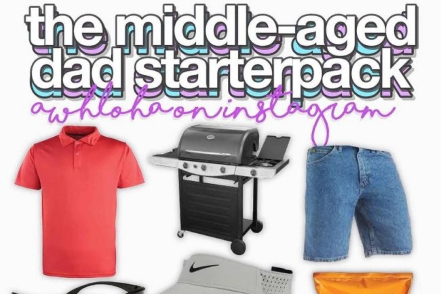 An ultimate starter pack meme gallery dissecting modern subcultures, featuring a theme park dad cussing in cargo shorts, a nepo-baby founder building a failed AI startup, and a Corvette owner rocking white New Balance sneakers.