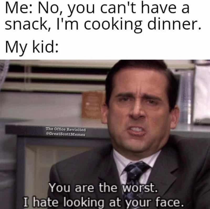 Michael Scott from The Office reacting to kids complaining in a relatable supper meme.