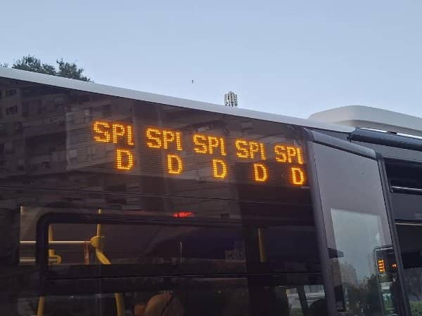 Bus destination sign glitching and repeating SPI D five times across the display.