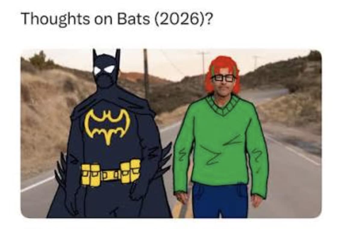 Image titled 'Thoughts on Bats' featuring Aaron Pierre as Batman and Kyle Chandler as the Riddler in a thoughts on lanterns meme.