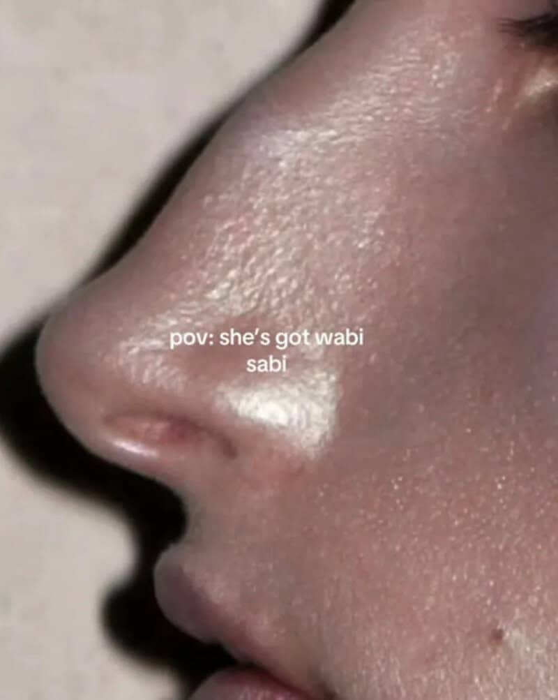 Macro shot of a textured shiny nose embracing skin texture and wabi sabi features.