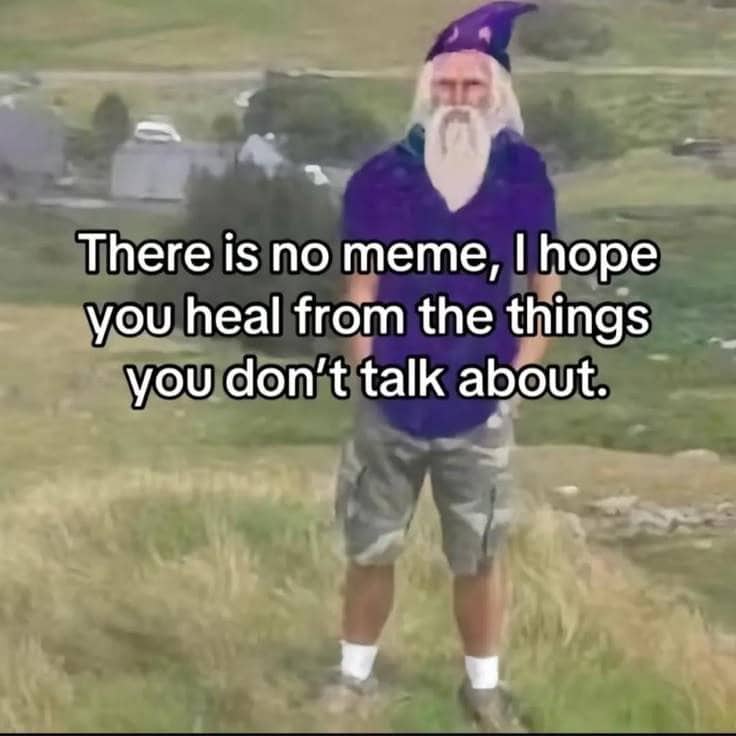 Low resolution edited man with magical beard offering wholesome healing advice in wizard memes.