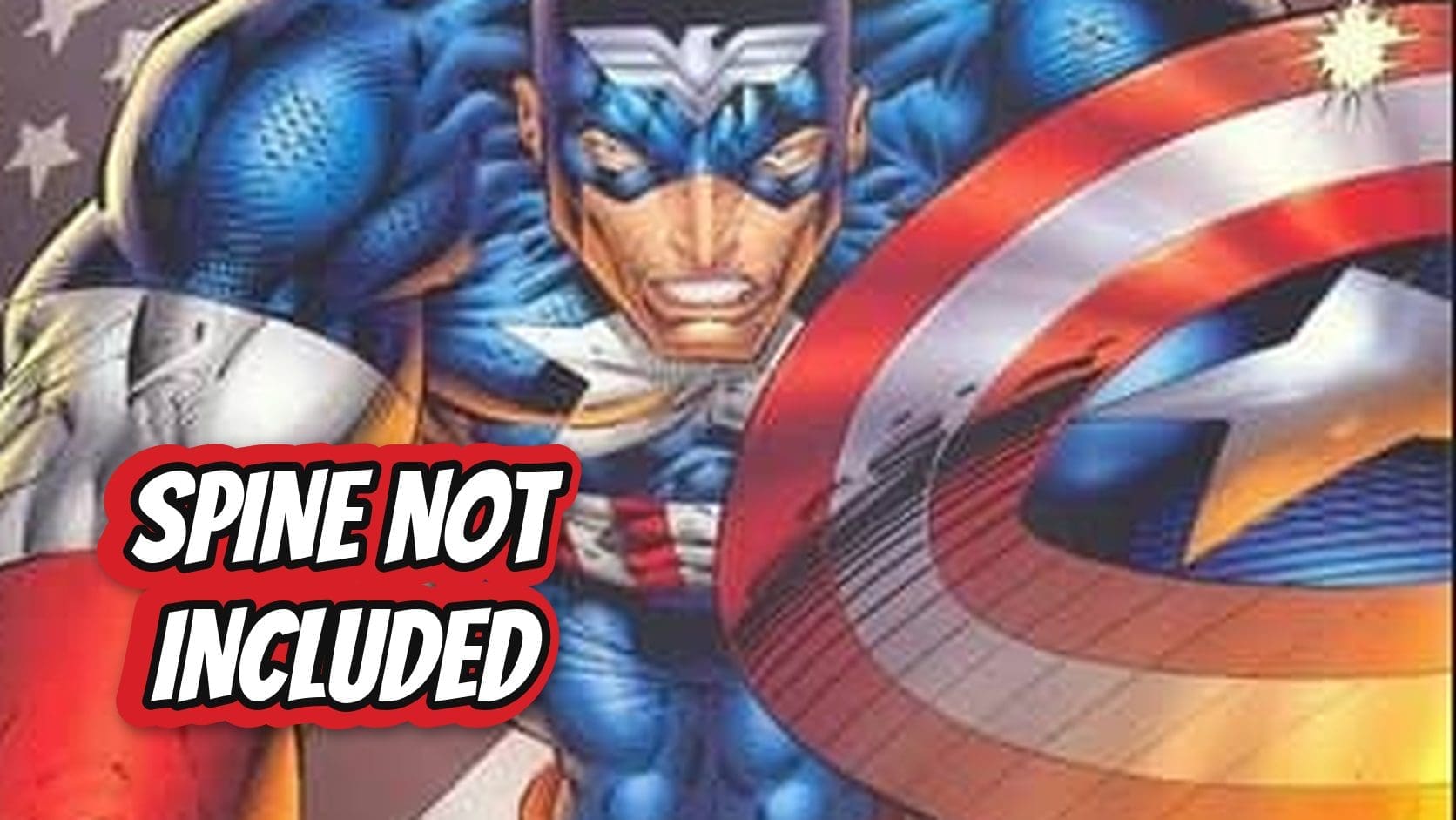 Captain America charges forward with an enormously oversized chest on one of the worst marvel covers ever printed.